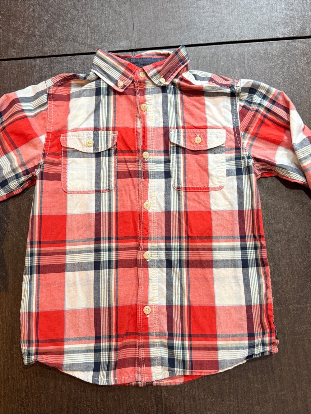 OshKosh B'gosh Boys Plaid Button-Down Shirt Sz 7 100% Cotton